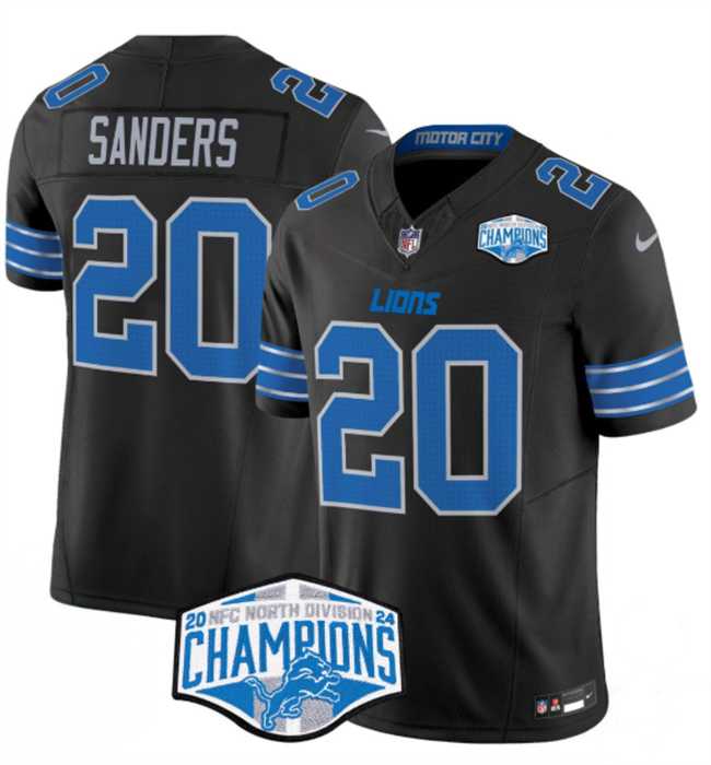 Mens Detroit Lions #20 Barry Sanders Black 2024 NFC North Champions F.U.S.E. Vapor Limited Stitched Jersey